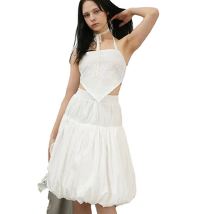 NEW ZEMETA Women's Whip Balloon Skirt White Size L